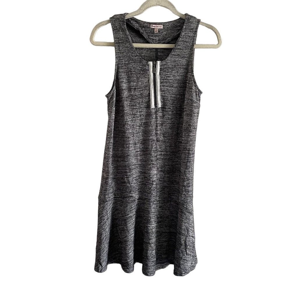 juicy Couture Women SZ M Gray 1/4 Zip Sleeveless Ruffle Hemmed Casual Tank Dress